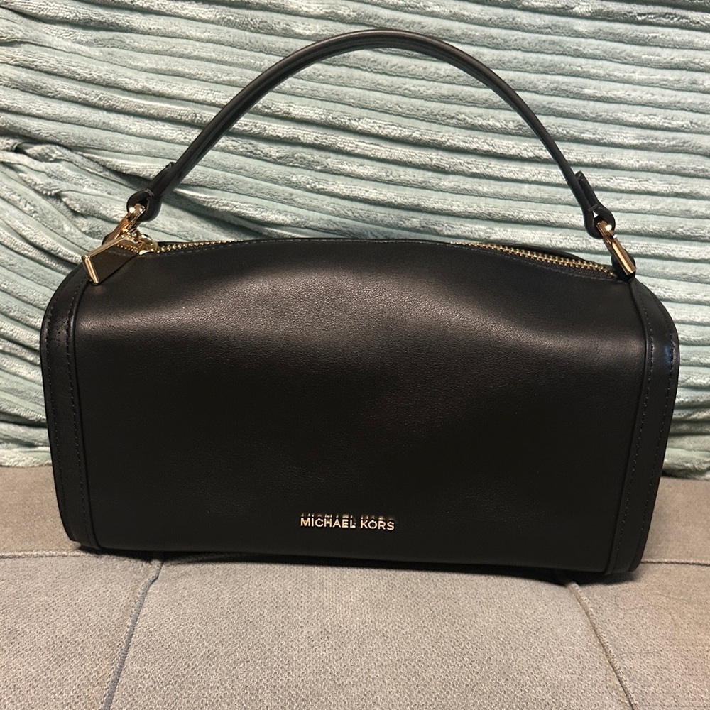 Michael Kors Black Leather Shoulder Bag with Gold Hardware